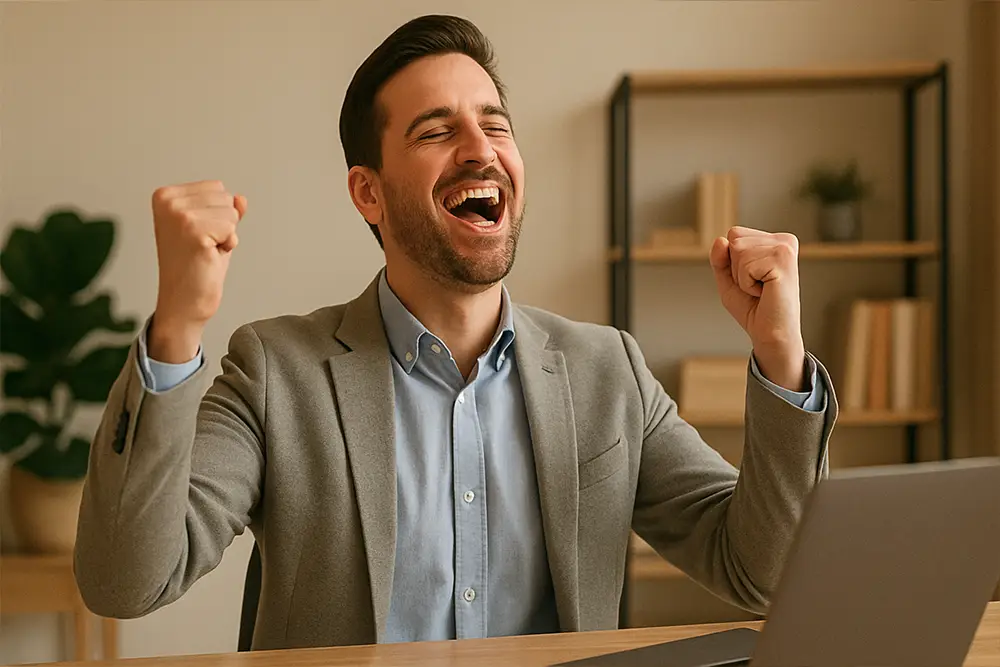 Entreprener, deen den Erfolleg vu sengem professionelle Projet feiert